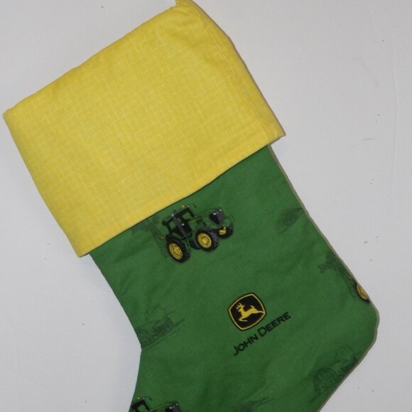 Green Tractors on Green with Yellow Cuff 14" Hand Crafted Christmas Stocking - Picture 5 of 7